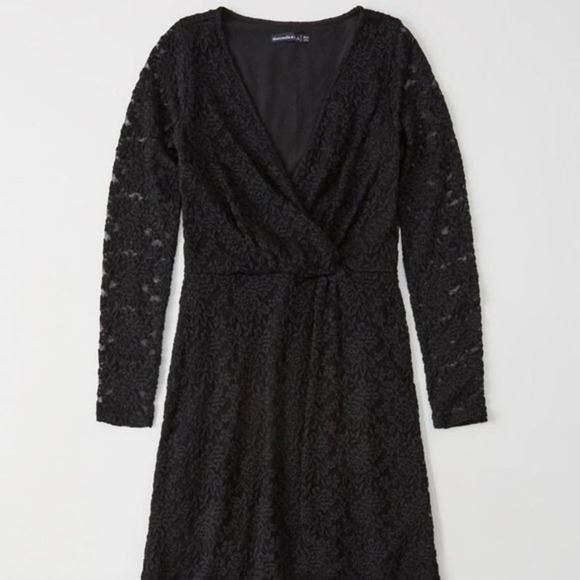 Abercrombie & Fitch Lace Mini Dress Sz XS BLACK Twist-Front V-neck Goth Coquette - Picture 4 of 8